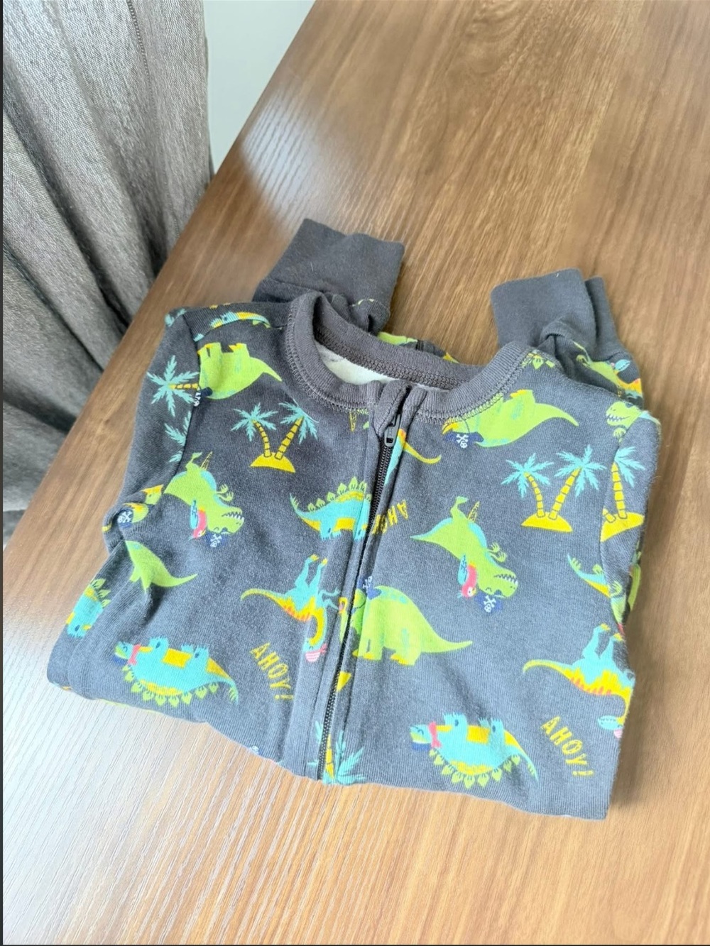 3T - Toddler Dinosaur Zip-Up Pajamas - Gray & Green